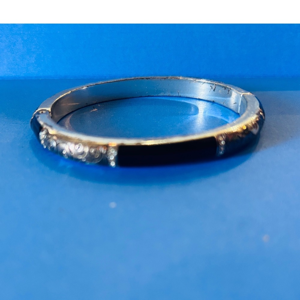 Brighton Hinged Bangle Bracelet Womens OS Silver Black Good Scroll Enamel